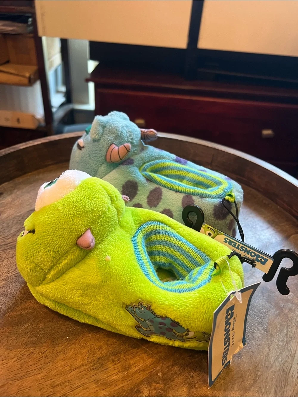 Disney Pixar Monsters Inc. Plush Slippers — Green & Lavender